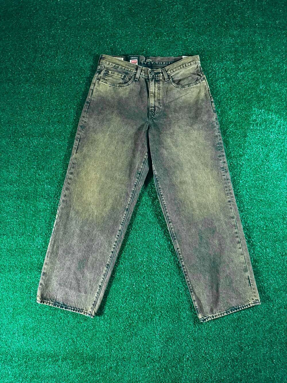 Levi's Premium 578 Baggy Jeans in Olive Grey Acid Wash W34 L32 Irregular